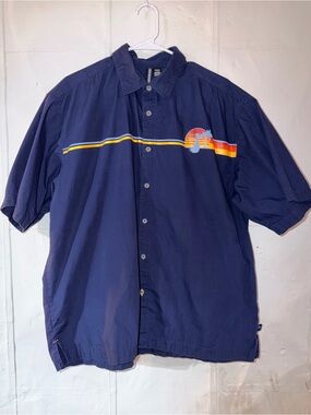 Y2K vintage Joe Boxer Size Large Navy Button-Up Short Sleeve Shirt
